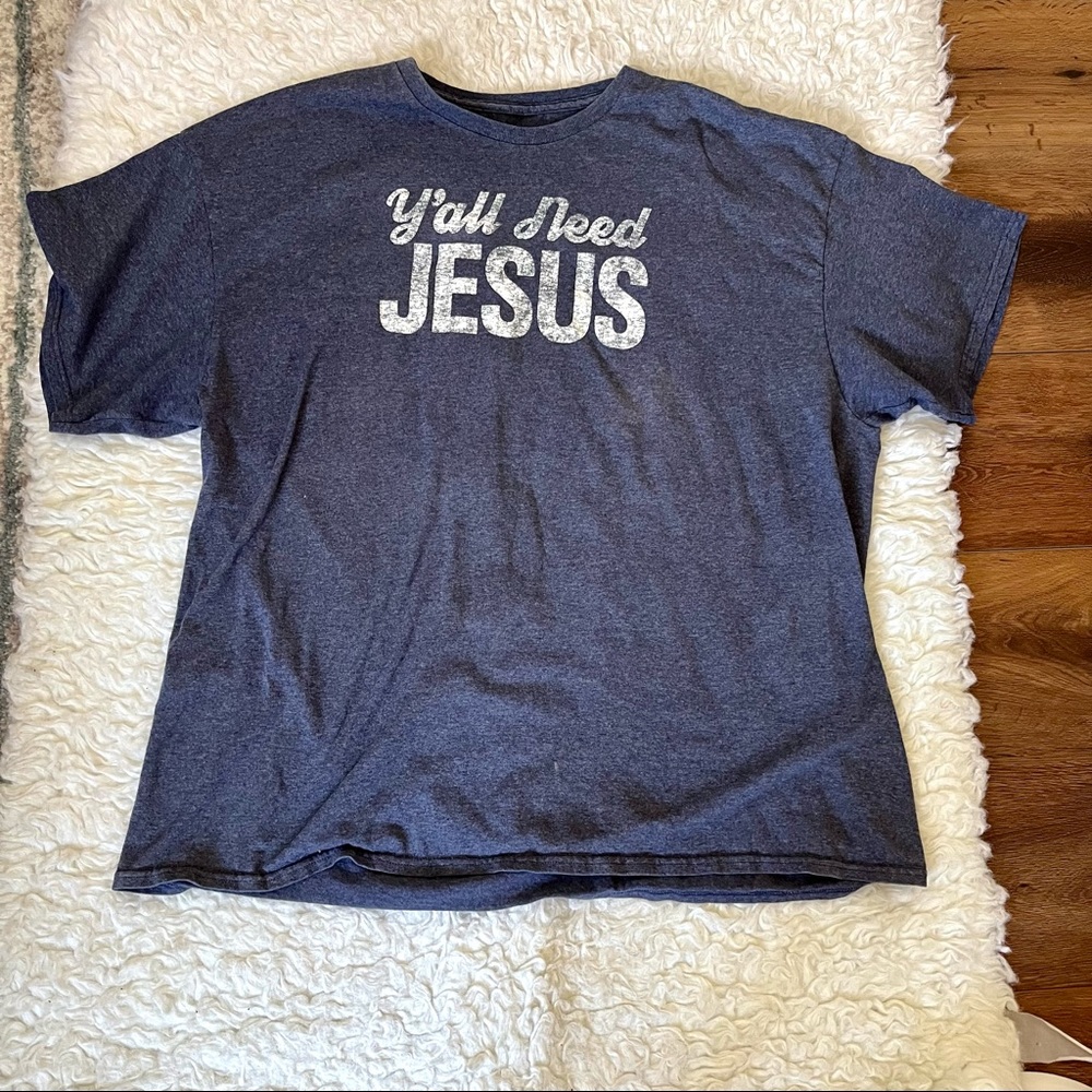 Y’all need Jesus navy graphic tee, size 2XL